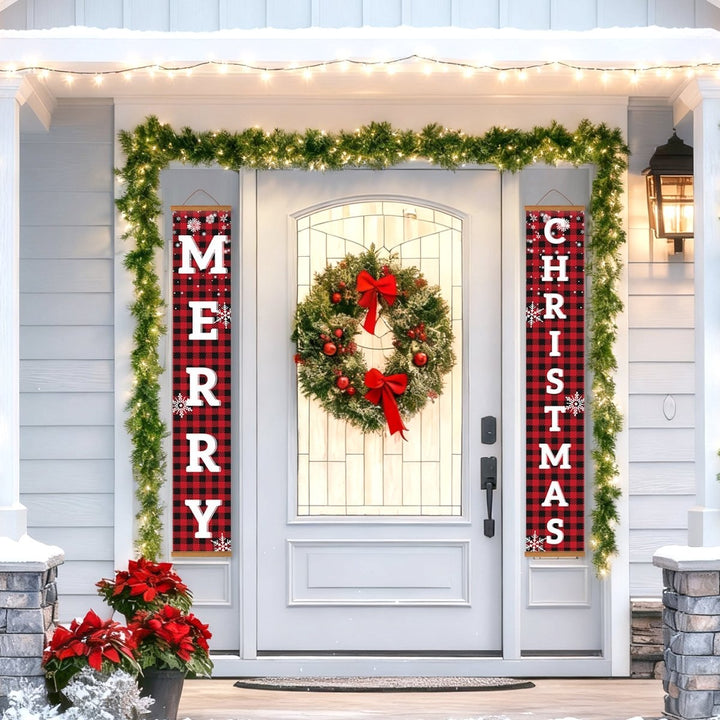 Paint By Numbers KitPorch Sign - Plaid Merry Christmas Letters with Snowflakes - isuvio