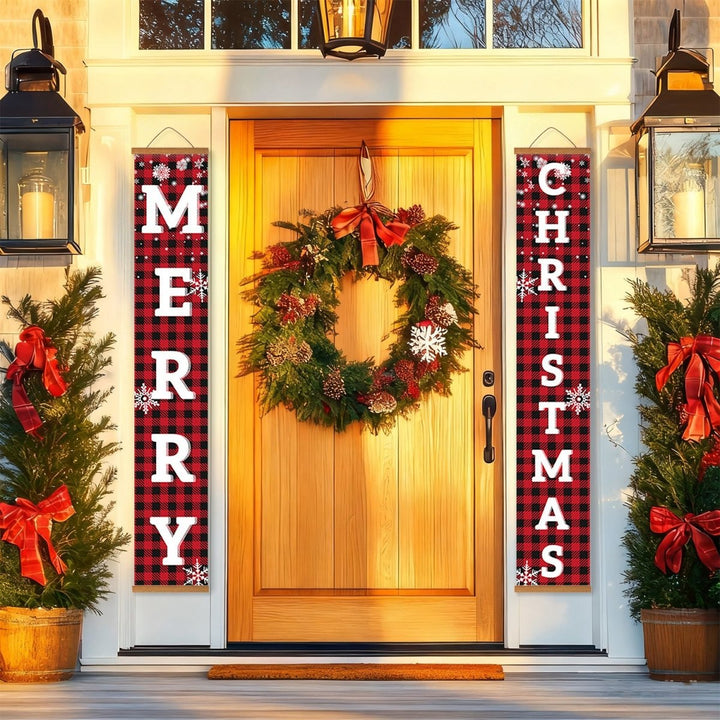 Paint By Numbers KitPorch Sign - Plaid Merry Christmas Letters with Snowflakes - isuvio