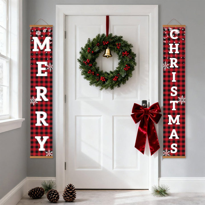 Paint By Numbers KitPorch Sign - Plaid Merry Christmas Letters with Snowflakes - isuvio