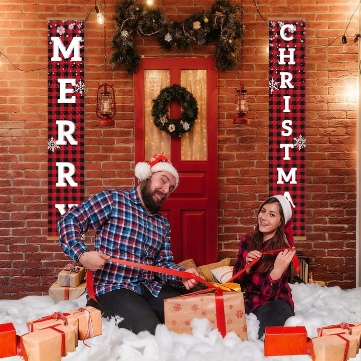 Paint By Numbers KitPorch Sign - Plaid Merry Christmas Letters with Snowflakes - isuvio