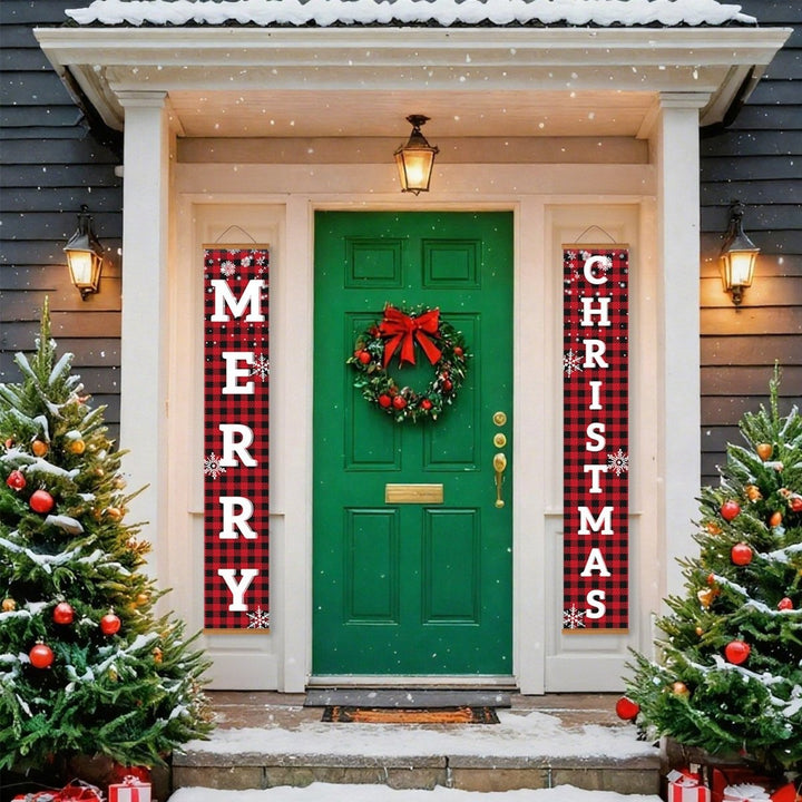 Paint By Numbers KitPorch Sign - Plaid Merry Christmas Letters with Snowflakes - isuvio