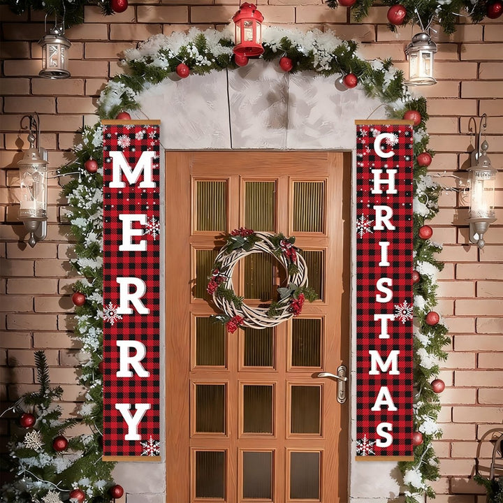 Paint By Numbers KitPorch Sign - Plaid Merry Christmas Letters with Snowflakes - isuvio