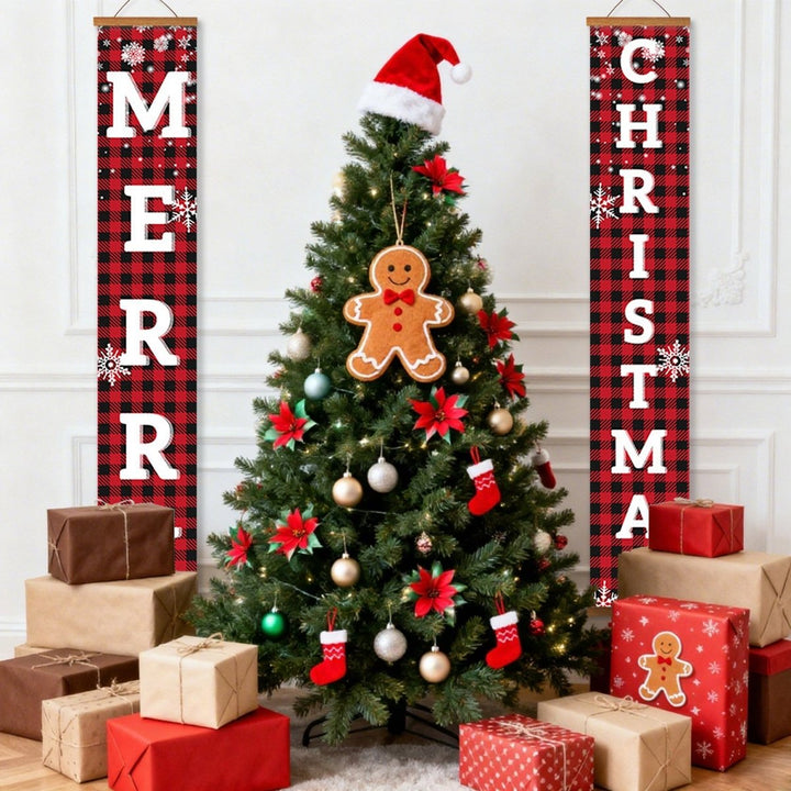 Paint By Numbers KitPorch Sign - Plaid Merry Christmas Letters with Snowflakes - isuvio