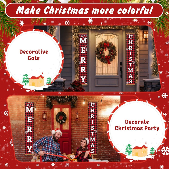 Paint By Numbers KitPorch Sign - Plaid Merry Christmas Letters with Snowflakes - isuvio
