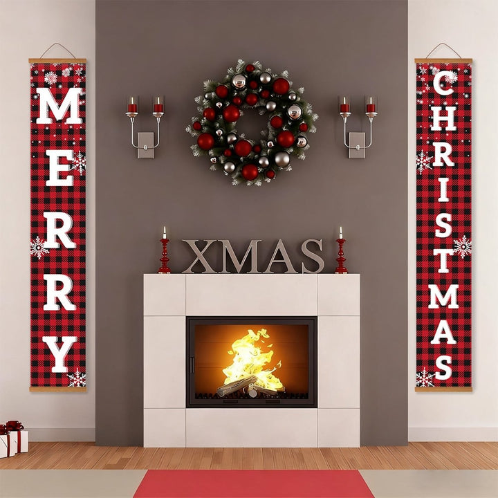 Paint By Numbers KitPorch Sign - Plaid Merry Christmas Letters with Snowflakes - isuvio