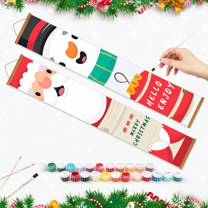 Paint By Numbers KitPorch Sign - Santa Face and Snowman Face - isuvio