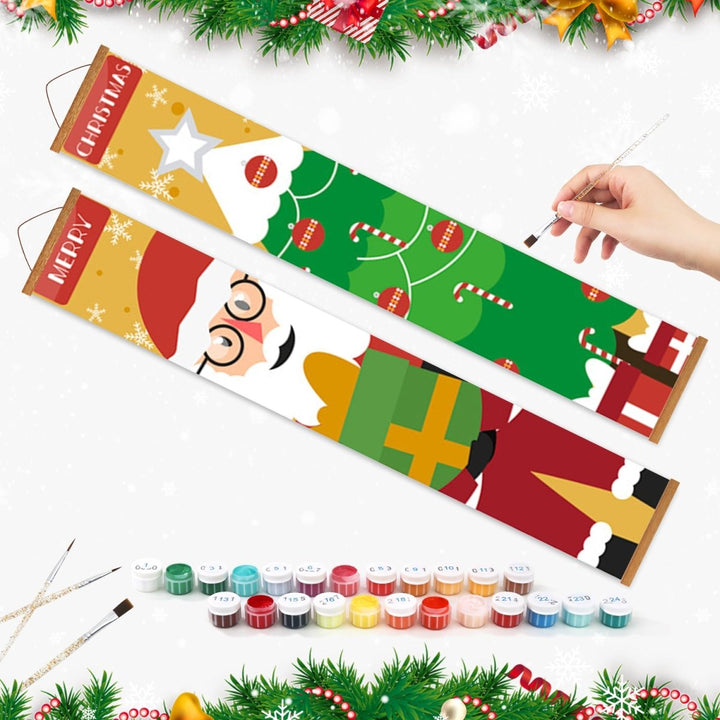 Paint By Numbers KitPorch Sign - Santa Faces and Gift Stack - isuvio