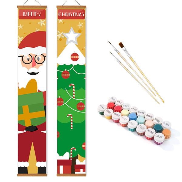 Paint By Numbers KitPorch Sign - Santa Faces and Gift Stack - isuvio