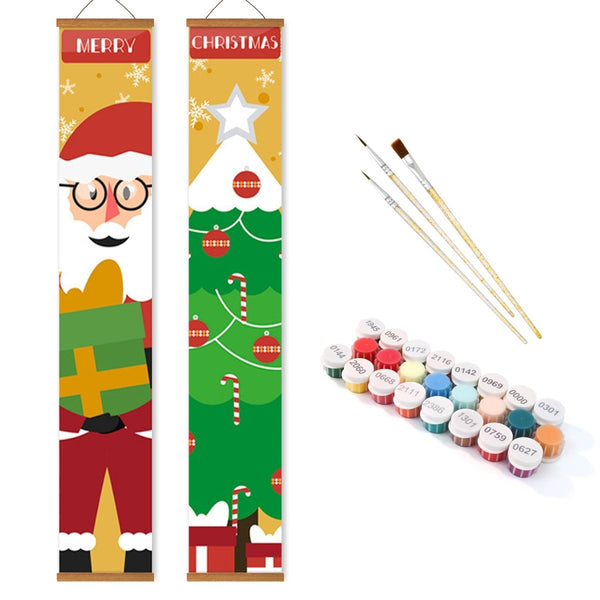 Paint By Numbers KitPorch Sign - Santa Faces Tree and Stocking - isuvio