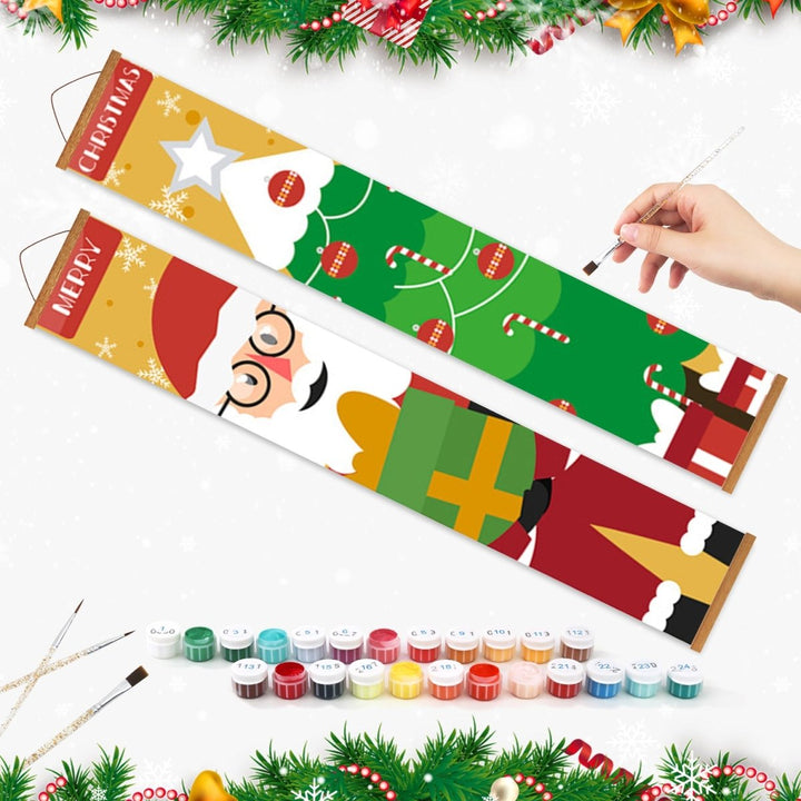 Paint By Numbers KitPorch Sign - Santa Faces Tree and Stocking - isuvio
