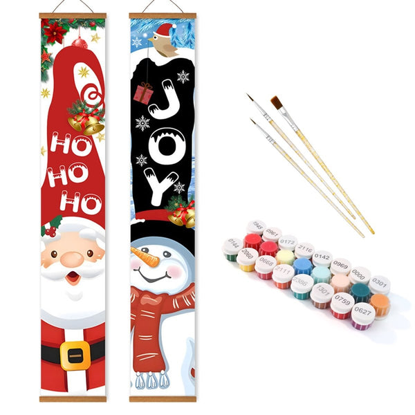 Paint By Numbers KitPorch Sign - Santa Ho Ho Ho and Snowman Joy - isuvio