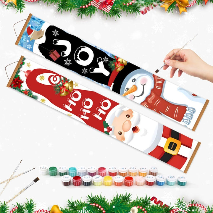 Paint By Numbers KitPorch Sign - Santa Ho Ho Ho and Snowman Joy - isuvio