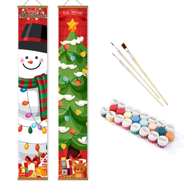 Paint By Numbers KitPorch Sign - Snowman and Christmas Tree - isuvio