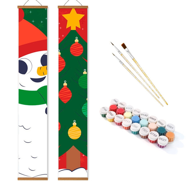 Paint By Numbers KitPorch Sign - Snowman and Ornament Tree - isuvio