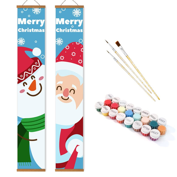 Paint By Numbers KitPorch Sign - Snowman and Santa Faces Blue - isuvio