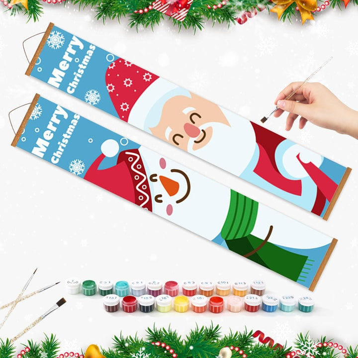 Paint By Numbers KitPorch Sign - Snowman and Santa Faces Blue - isuvio
