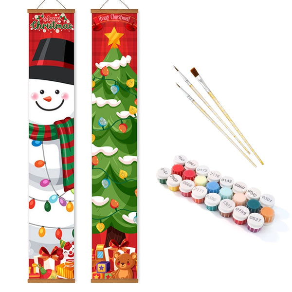 Paint By Numbers KitPorch Sign - Snowman and Star Tree - isuvio