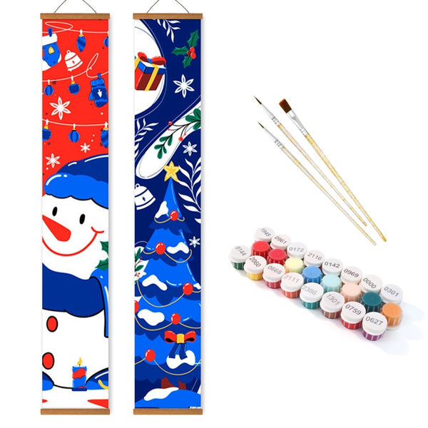 Paint By Numbers KitPorch Sign - Snowman and Winter Icons Blue - isuvio