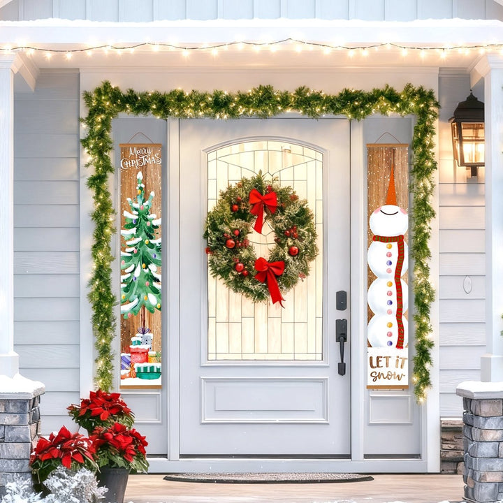 Paint By Numbers KitPorch Sign - Tree and Snowman Stacked Wood Background - isuvio