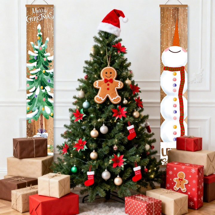 Paint By Numbers KitPorch Sign - Tree and Snowman Stacked Wood Background - isuvio