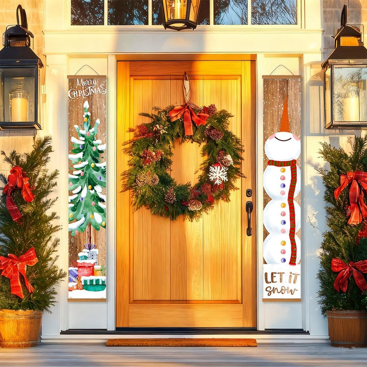Paint By Numbers KitPorch Sign - Tree and Snowman Stacked Wood Background - isuvio