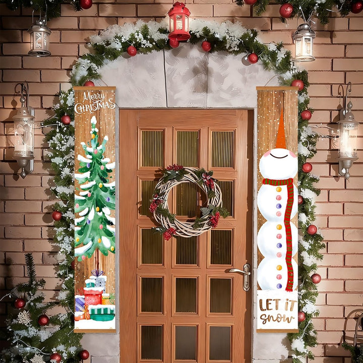 Paint By Numbers KitPorch Sign - Tree and Snowman Stacked Wood Background - isuvio