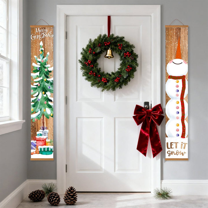 Paint By Numbers KitPorch Sign - Tree and Snowman Stacked Wood Background - isuvio
