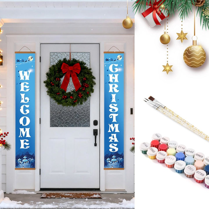 Paint By Numbers KitPorch Sign - Welcome Christmas Snow Scene - isuvio