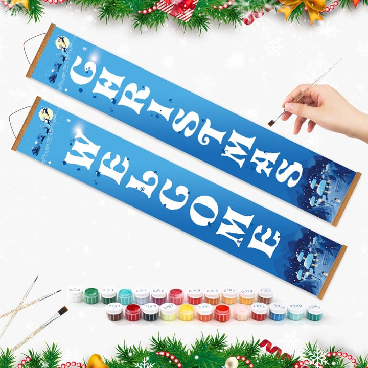 Paint By Numbers KitPorch Sign - Welcome Christmas Snow Scene - isuvio