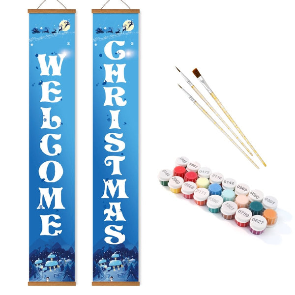 Paint By Numbers KitPorch Sign - Welcome Christmas Snow Scene - isuvio
