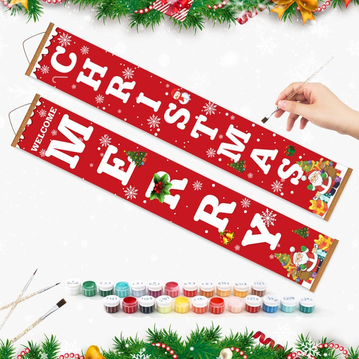 Paint By Numbers KitPorch Sign - Welcome Merry Christmas Letters Red - isuvio