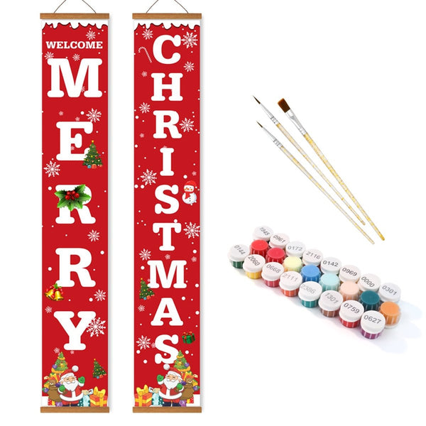 Paint By Numbers KitPorch Sign - Welcome Merry Christmas Letters Red - isuvio