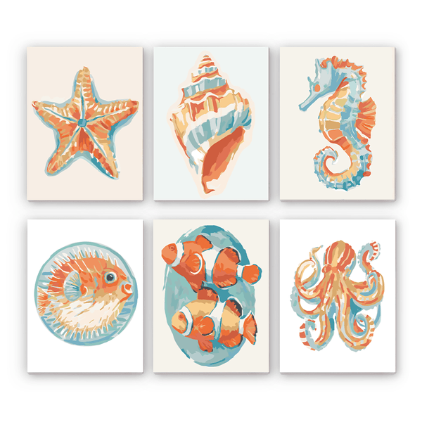 Mini Paint By Numbers SetStarfish Conch Seahorse Pufferfish Octopus - isuvio