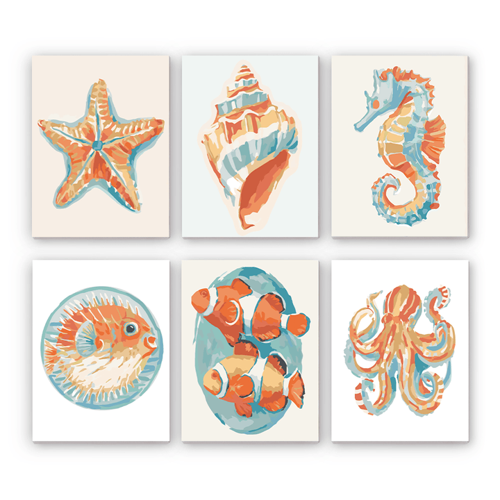 Mini Paint By Numbers SetStarfish Conch Seahorse Pufferfish Octopus - isuvio