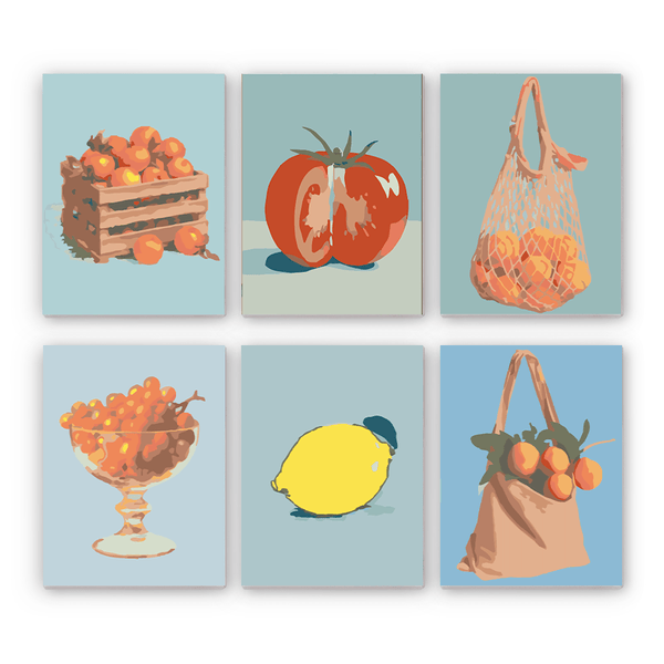 Mini Paint By Numbers SetTomatoes Oranges Grapes Lemon Peaches - isuvio