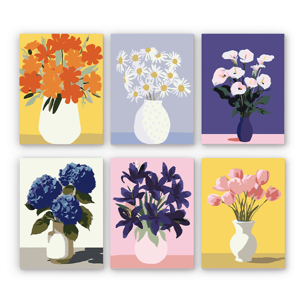 Mini Paint By Numbers SetVase Daisies Calla Hydrangea Tulips - isuvio